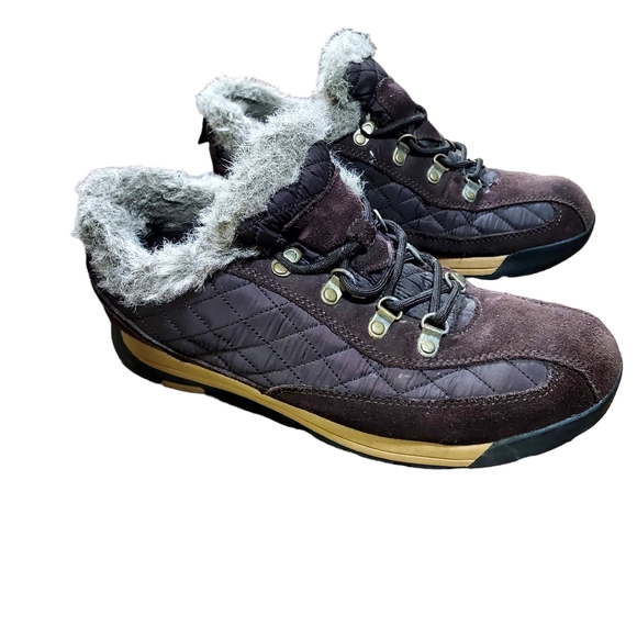 Lands end Boots Booties shoes 10b Woman Footwear brown fur lined Laceup … - Picture 1 of 5